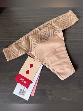THINX Women’s Period Proof Lace Thong Color Beige Size M